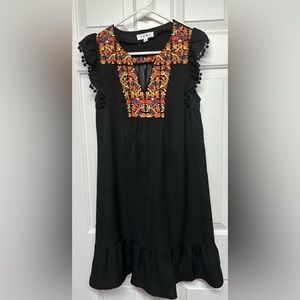 Anthropologie THML Women's Black Flower Embroidered Summer Dress S